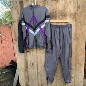 Vintage Bill Blass, Windbreaker Jacket Pants Lined Unisex Gray Purple